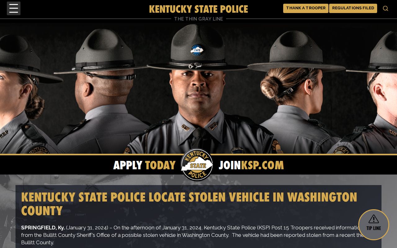 Kentucky State Police report showing Washington County arrest custody at Marion for release verification