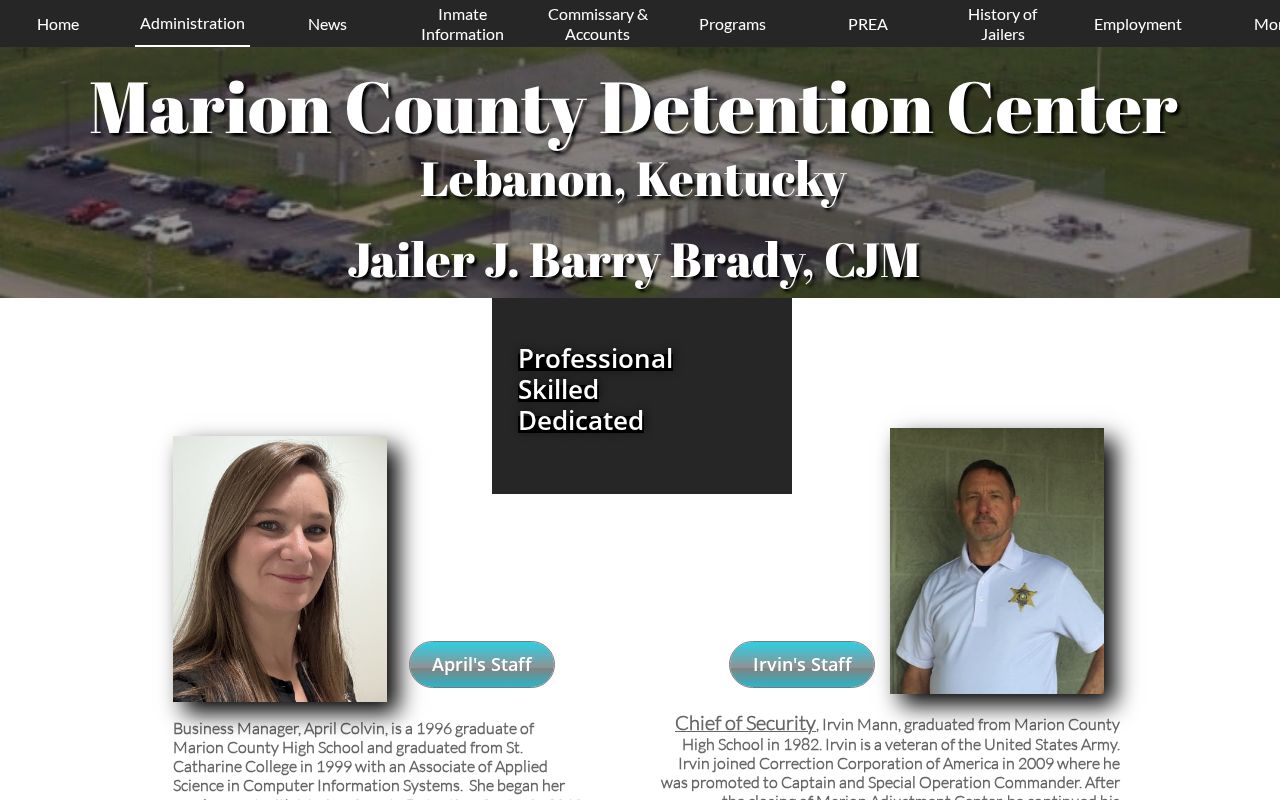 Marion County Detention Center administration information for release-record context